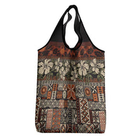 Pacific Hibiscus Tapa Tribal Vintage Grocery Bag Brown Motif