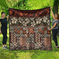 Pacific Hibiscus Tapa Tribal Vintage Quilt Brown Motif LT9 - Polynesian Pride