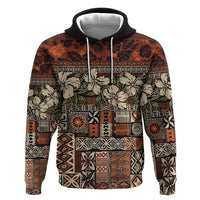 Pacific Hibiscus Tapa Tribal Vintage Zip Hoodie Brown Motif