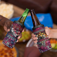 Pacific Hibiscus Tapa Tribal Vintage 4 in 1 Can Cooler Tumbler Pink Motif