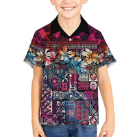 Pacific Hibiscus Tapa Tribal Vintage Family Matching Tank Maxi Dress and Hawaiian Shirt Pink Motif