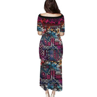 Pacific Hibiscus Tapa Tribal Vintage Puletasi Pink Motif