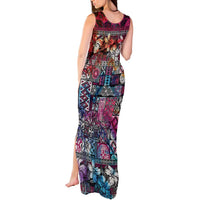 Pacific Hibiscus Tapa Tribal Vintage Tank Maxi Dress Pink Motif