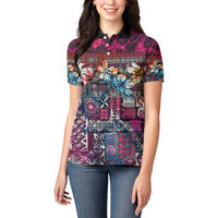 Pacific Hibiscus Tapa Tribal Vintage Women Polo Shirt Pink Motif LT9 - Polynesian Pride