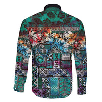 Pacific Hibiscus Tapa Tribal Vintage Family Matching Summer Maxi Dress and Hawaiian Shirt Turquoise Motif