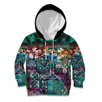 Pacific Hibiscus Tapa Tribal Vintage Kid Hoodie Turquoise Motif LT9 Hoodie Turquoise - Polynesian Pride