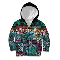 Pacific Hibiscus Tapa Tribal Vintage Kid Hoodie Turquoise Motif LT9 Zip Hoodie Turquoise - Polynesian Pride