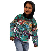 Pacific Hibiscus Tapa Tribal Vintage Kid Hoodie Turquoise Motif LT9 - Polynesian Pride