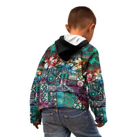Pacific Hibiscus Tapa Tribal Vintage Kid Hoodie Turquoise Motif LT9 - Polynesian Pride