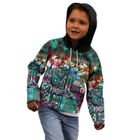 Pacific Hibiscus Tapa Tribal Vintage Kid Hoodie Turquoise Motif LT9 - Polynesian Pride