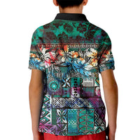 Pacific Hibiscus Tapa Tribal Vintage Kid Polo Shirt Turquoise Motif LT9 - Polynesian Pride