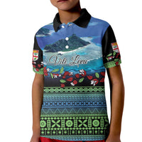 Personalised Fiji Viti Levu Kid Polo Shirt Tagimoucia and Tapa Tribal Pattern LT9 Kid Blue - Polynesian Pride