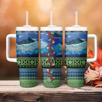 Personalised Fiji Viti Levu Tumbler With Handle Tagimoucia and Tapa Tribal Pattern