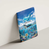 Personalised Palau Kayangel Atoll Canvas Wall Art Turtle With Coral Reef Under Water