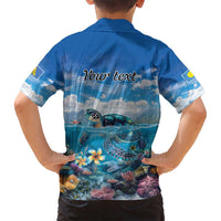 Personalised Palau Kayangel Atoll Family Matching Tank Maxi Dress and Hawaiian Shirt Turtle With Coral Reef Under Water