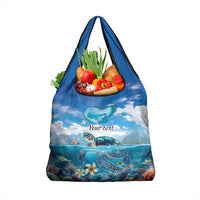 Personalised Palau Kayangel Atoll Grocery Bag Turtle With Coral Reef Under Water