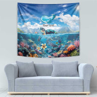 Personalised Palau Kayangel Atoll Tapestry Turtle With Coral Reef Under Water