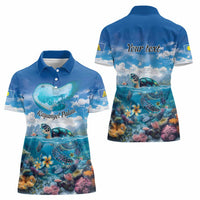 Personalised Palau Kayangel Atoll Women Polo Shirt Turtle With Coral Reef Under Water