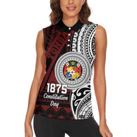 Personalised Tonga Constitution Day 1875 Women Sleeveless Polo Shirt Polynesian Tribal Tattoo LT9 - Polynesian Pride