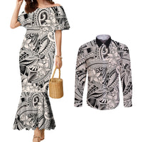 Polynesia Couples Matching Mermaid Dress and Long Sleeve Button Shirt Tribal Polynesian Spirit With Beige Pacific Flowers LT9 Beige - Polynesian Pride
