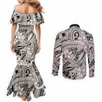 Polynesia Couples Matching Mermaid Dress and Long Sleeve Button Shirt Tribal Polynesian Spirit With Beige Pacific Flowers LT9 - Polynesian Pride