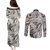 Polynesia Couples Matching Puletasi Dress and Long Sleeve Button Shirt Tribal Polynesian Spirit With Beige Pacific Flowers LT9 - Polynesian Pride
