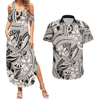 Polynesia Couples Matching Summer Maxi Dress and Hawaiian Shirt Tribal Polynesian Spirit With Beige Pacific Flowers LT9 Beige - Polynesian Pride