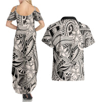 Polynesia Couples Matching Summer Maxi Dress and Hawaiian Shirt Tribal Polynesian Spirit With Beige Pacific Flowers LT9 - Polynesian Pride
