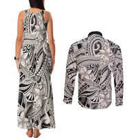 Polynesia Couples Matching Tank Maxi Dress and Long Sleeve Button Shirt Tribal Polynesian Spirit With Beige Pacific Flowers LT9 - Polynesian Pride