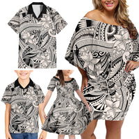 Polynesia Family Matching Off Shoulder Short Dress and Hawaiian Shirt Tribal Polynesian Spirit With Beige Pacific Flowers LT9 Beige - Polynesian Pride