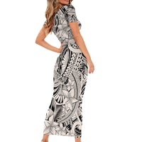 Polynesia Family Matching Short Sleeve Bodycon Dress and Hawaiian Shirt Tribal Polynesian Spirit With Beige Pacific Flowers LT9 - Polynesian Pride