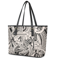 Polynesia Leather Tote Bag Tribal Polynesian Spirit With Beige Pacific Flowers LT9 - Polynesian Pride