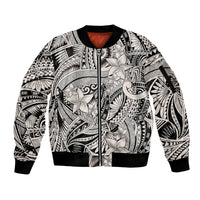 Polynesia Sleeve Zip Bomber Jacket Tribal Polynesian Spirit With Beige Pacific Flowers LT9 Unisex Beige - Polynesian Pride