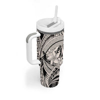 Beige Pacific Flowers Tribal Polynesian Spirit Tumbler With Handle