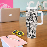 Beige Pacific Flowers Tribal Polynesian Spirit Tumbler With Handle