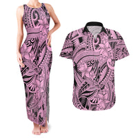 Polynesia Couples Matching Tank Maxi Dress and Hawaiian Shirt Tribal Polynesian Spirit With Pink Pacific Flowers LT9 Pink - Polynesian Pride