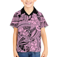 Polynesia Family Matching Puletasi Dress and Hawaiian Shirt Tribal Polynesian Spirit With Pink Pacific Flowers LT9 Son's Shirt Pink - Polynesian Pride