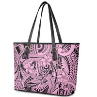 Polynesia Leather Tote Bag Tribal Polynesian Spirit With Pink Pacific Flowers LT9 - Polynesian Pride