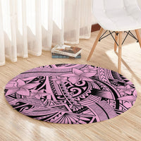 Polynesia Round Carpet Tribal Polynesian Spirit With Pink Pacific Flowers LT9 - Polynesian Pride