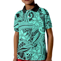 Polynesia Kid Polo Shirt Tribal Polynesian Spirit With Teal Pacific Flowers LT9 Kid Teal - Polynesian Pride