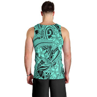 Polynesia Men Tank Top Tribal Polynesian Spirit With Teal Pacific Flowers LT9 - Polynesian Pride