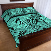 Polynesia Quilt Bed Set Tribal Polynesian Spirit With Teal Pacific Flowers LT9 - Polynesian Pride