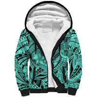 Polynesia Sherpa Hoodie Tribal Polynesian Spirit With Teal Pacific Flowers LT9 Unisex Teal - Polynesian Pride