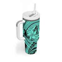 Teal Pacific Flowers Tribal Polynesian Spirit Tumbler With Handle