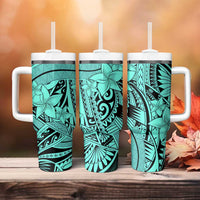 Teal Pacific Flowers Tribal Polynesian Spirit Tumbler With Handle