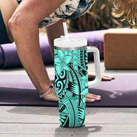 Teal Pacific Flowers Tribal Polynesian Spirit Tumbler With Handle