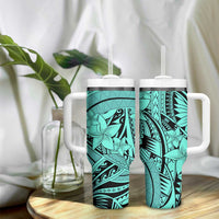 Teal Pacific Flowers Tribal Polynesian Spirit Tumbler With Handle