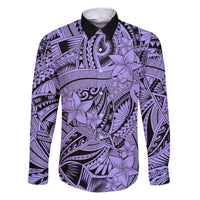 Polynesia Family Matching Puletasi Dress and Hawaiian Shirt Tribal Polynesian Spirit With Violet Pacific Flowers LT9 Dad's Shirt - Long Sleeve Violet - Polynesian Pride