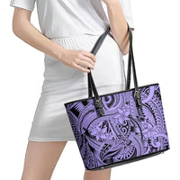 Polynesia Leather Tote Bag Tribal Polynesian Spirit With Violet Pacific Flowers LT9 - Polynesian Pride