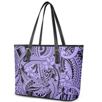Polynesia Leather Tote Bag Tribal Polynesian Spirit With Violet Pacific Flowers LT9 - Polynesian Pride